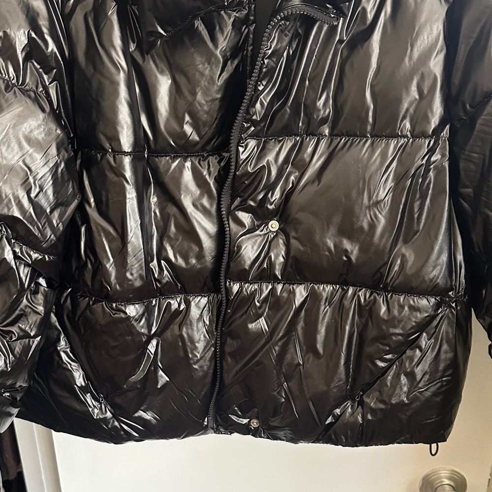 Black Shiny Puffer Jacket View 2